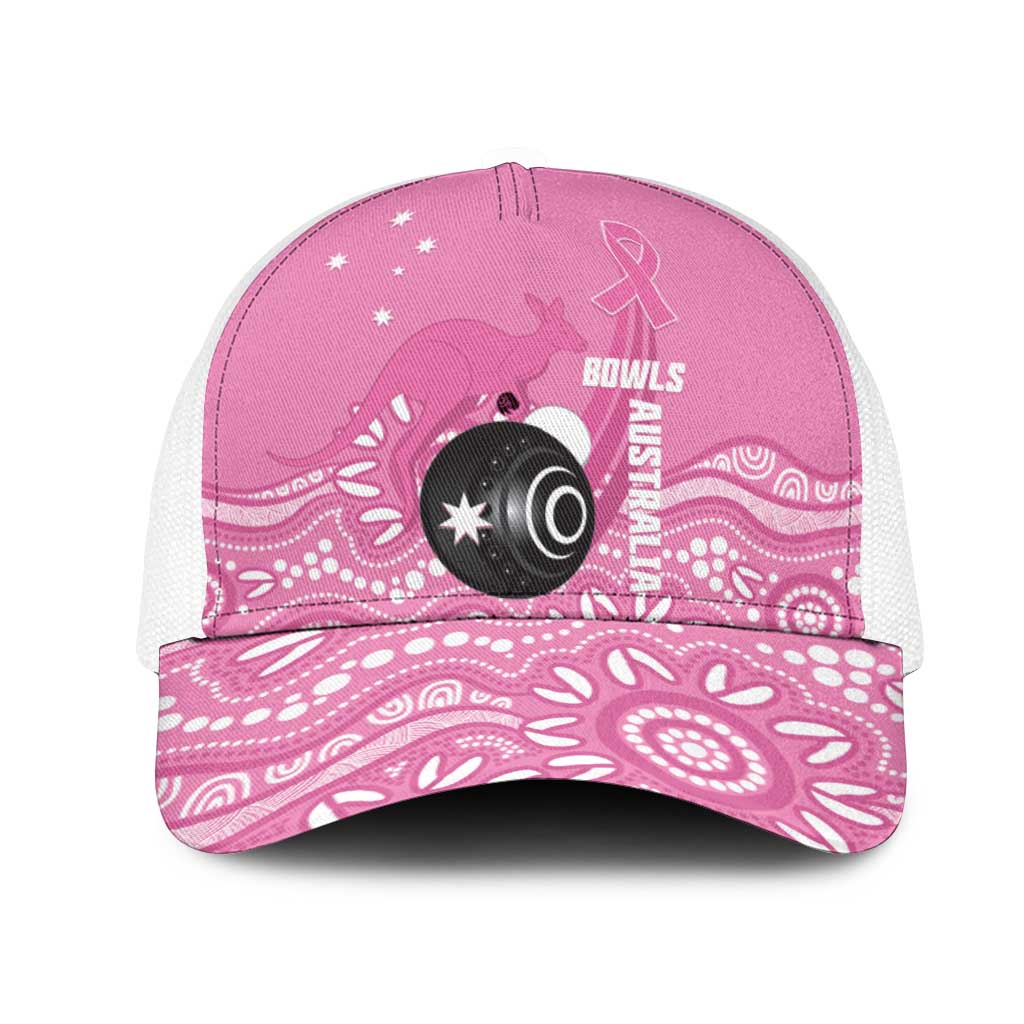Bowls Australia Breast Cancer Mesh Trucker Cap Pink Ribbon Kangaroo Aboriginal Art - Aussie Hoodie