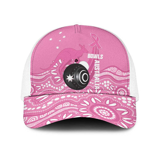 Bowls Australia Breast Cancer Mesh Trucker Cap Pink Ribbon Kangaroo Aboriginal Art - Aussie Hoodie