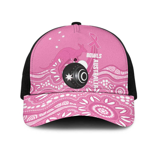 Bowls Australia Breast Cancer Mesh Trucker Cap Pink Ribbon Kangaroo Aboriginal Art - Aussie Hoodie