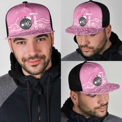 Bowls Australia Breast Cancer Mesh Trucker Cap Pink Ribbon Kangaroo Aboriginal Art - Aussie Hoodie