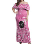 Custom Bowls Australia Breast Cancer Off Shoulder Maxi Dress Pink Ribbon Kangaroo Aboriginal Art - Aussie Hoodie