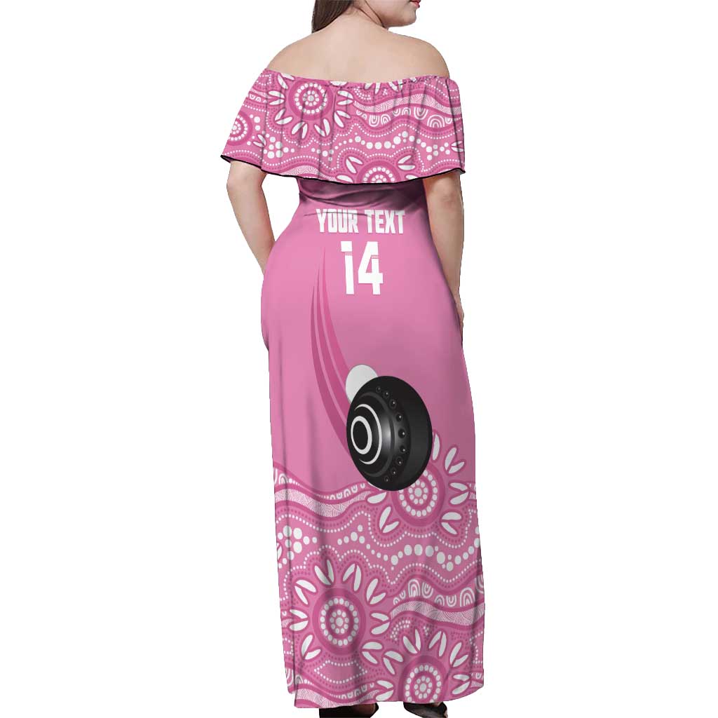 Custom Bowls Australia Breast Cancer Off Shoulder Maxi Dress Pink Ribbon Kangaroo Aboriginal Art - Aussie Hoodie