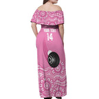 Custom Bowls Australia Breast Cancer Off Shoulder Maxi Dress Pink Ribbon Kangaroo Aboriginal Art - Aussie Hoodie
