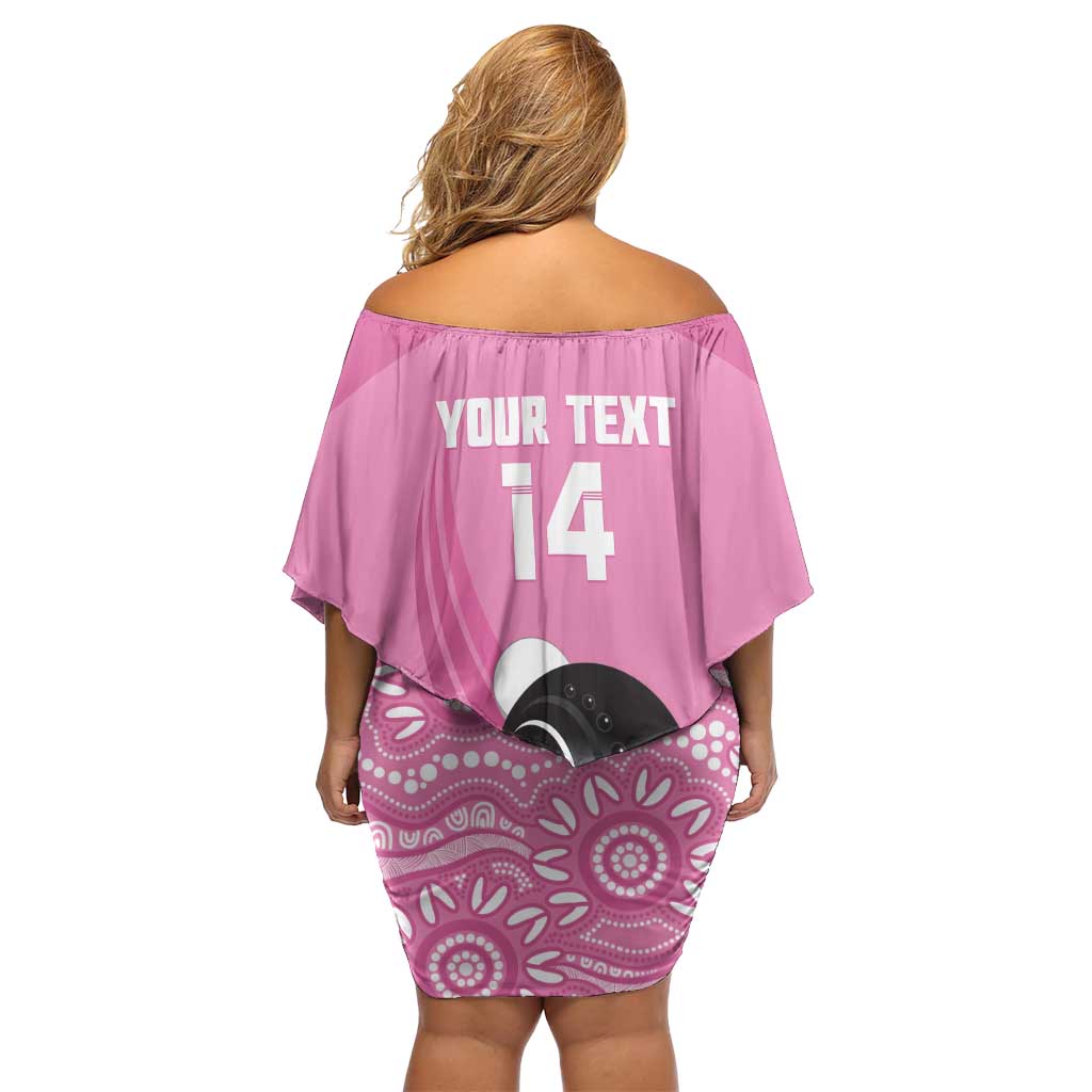 Custom Bowls Australia Breast Cancer Off Shoulder Short Dress Pink Ribbon Kangaroo Aboriginal Art - Aussie Hoodie