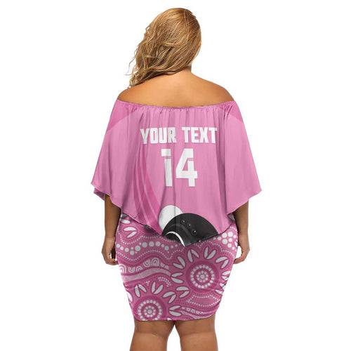 Custom Bowls Australia Breast Cancer Off Shoulder Short Dress Pink Ribbon Kangaroo Aboriginal Art - Aussie Hoodie