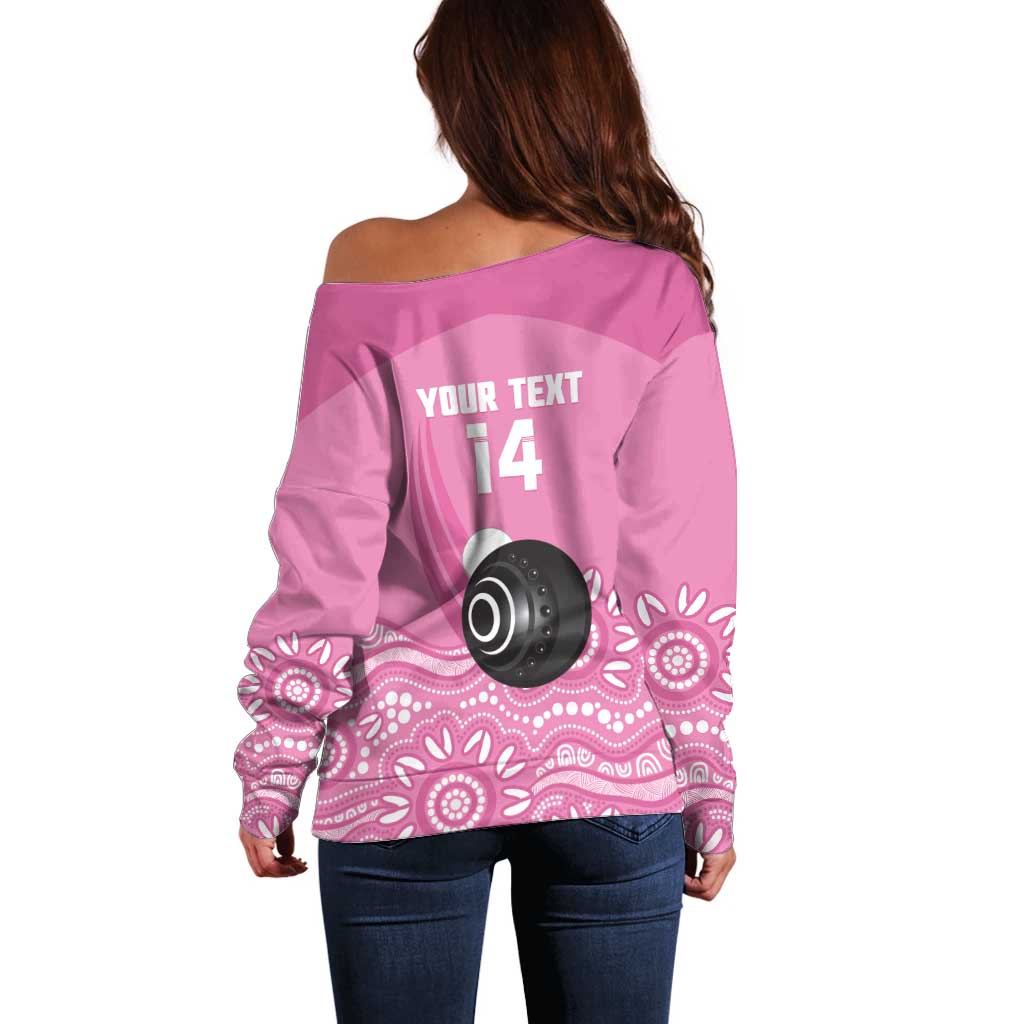 Custom Bowls Australia Breast Cancer Off Shoulder Sweater Pink Ribbon Kangaroo Aboriginal Art - Aussie Hoodie