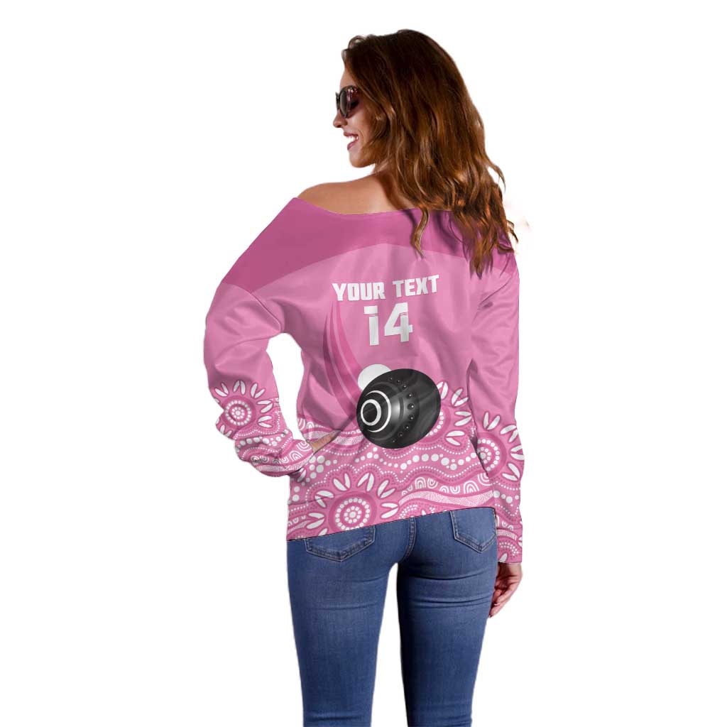 Custom Bowls Australia Breast Cancer Off Shoulder Sweater Pink Ribbon Kangaroo Aboriginal Art - Aussie Hoodie