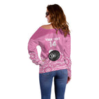Custom Bowls Australia Breast Cancer Off Shoulder Sweater Pink Ribbon Kangaroo Aboriginal Art - Aussie Hoodie