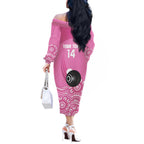 Custom Bowls Australia Breast Cancer Off The Shoulder Long Sleeve Dress Pink Ribbon Kangaroo Aboriginal Art - Aussie Hoodie