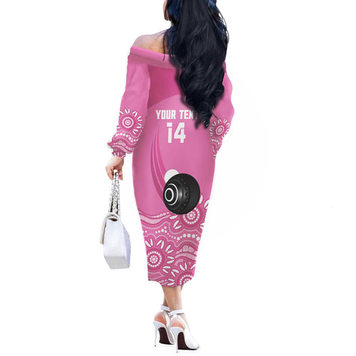 Custom Bowls Australia Breast Cancer Off The Shoulder Long Sleeve Dress Pink Ribbon Kangaroo Aboriginal Art - Aussie Hoodie