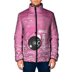 Custom Bowls Australia Breast Cancer Padded Jacket Pink Ribbon Kangaroo Aboriginal Art - Aussie Hoodie