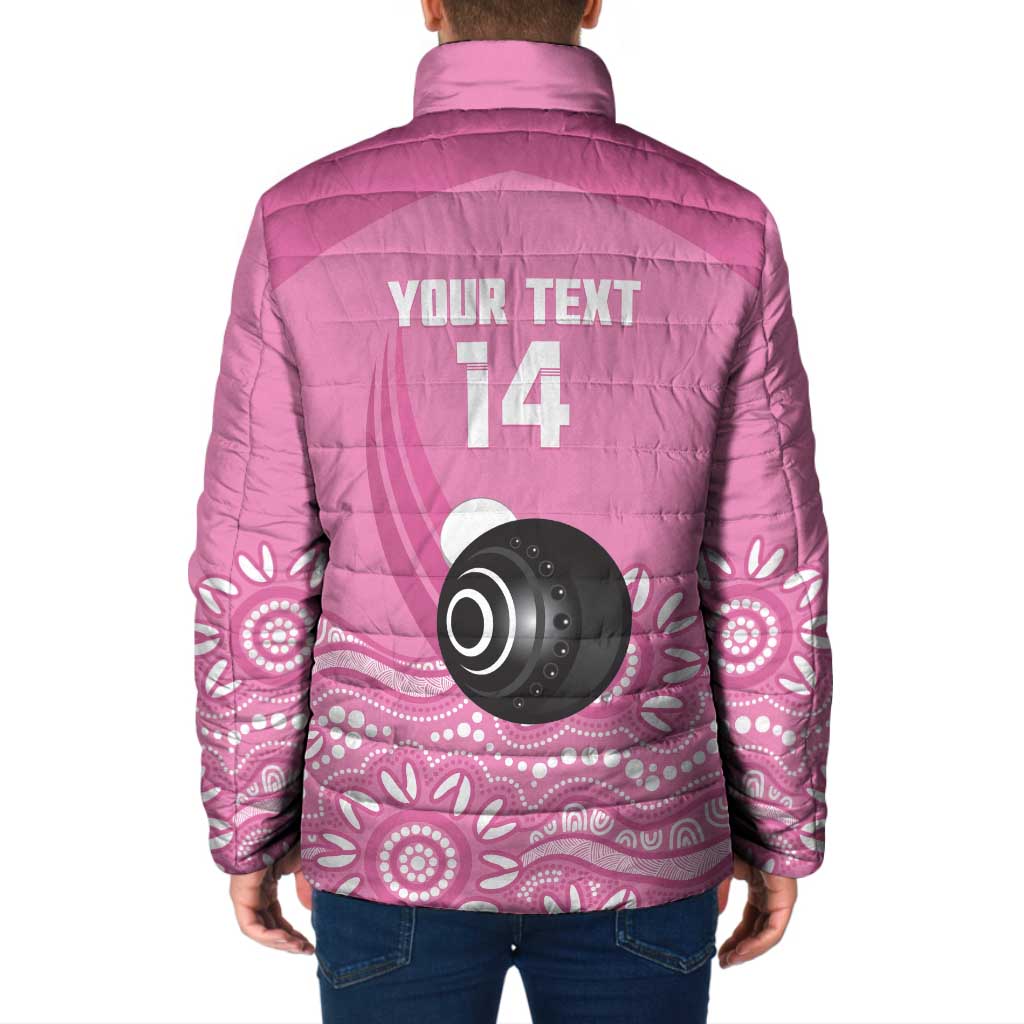 Custom Bowls Australia Breast Cancer Padded Jacket Pink Ribbon Kangaroo Aboriginal Art - Aussie Hoodie