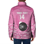 Custom Bowls Australia Breast Cancer Padded Jacket Pink Ribbon Kangaroo Aboriginal Art - Aussie Hoodie