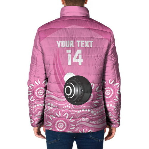 Custom Bowls Australia Breast Cancer Padded Jacket Pink Ribbon Kangaroo Aboriginal Art - Aussie Hoodie
