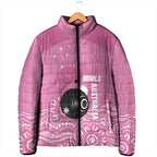 Custom Bowls Australia Breast Cancer Padded Jacket Pink Ribbon Kangaroo Aboriginal Art - Aussie Hoodie
