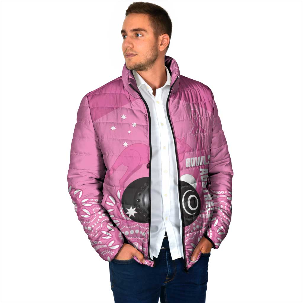 Custom Bowls Australia Breast Cancer Padded Jacket Pink Ribbon Kangaroo Aboriginal Art - Aussie Hoodie