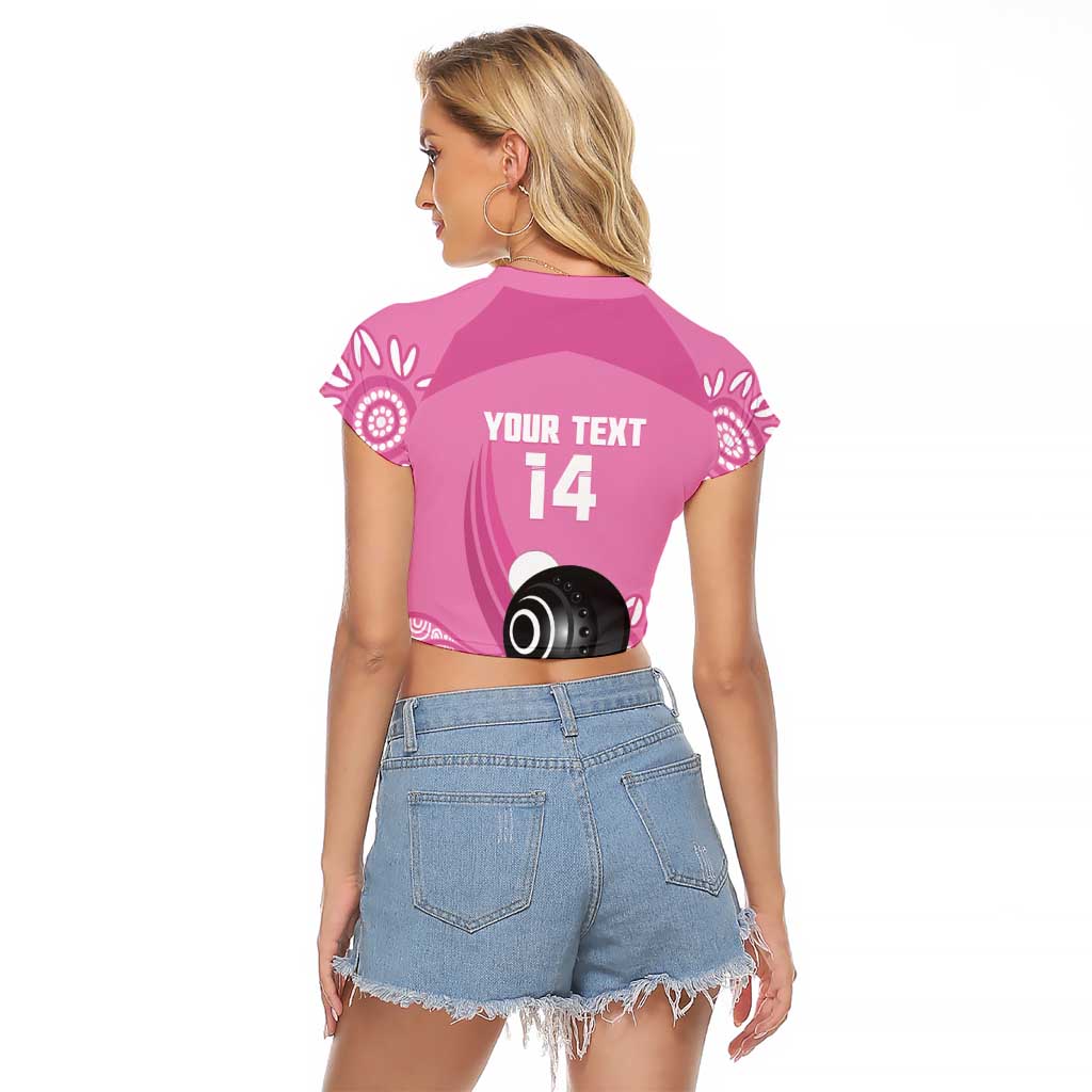 Custom Bowls Australia Breast Cancer Raglan Cropped T Shirt Pink Ribbon Kangaroo Aboriginal Art - Aussie Hoodie