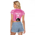 Custom Bowls Australia Breast Cancer Raglan Cropped T Shirt Pink Ribbon Kangaroo Aboriginal Art - Aussie Hoodie