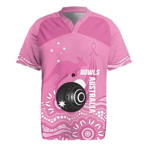 Custom Bowls Australia Breast Cancer Rugby Jersey Pink Ribbon Kangaroo Aboriginal Art - Aussie Hoodie
