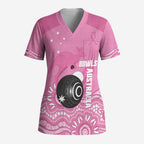 Custom Bowls Australia Breast Cancer Scrub Top Pink Ribbon Kangaroo Aboriginal Art - Aussie Hoodie