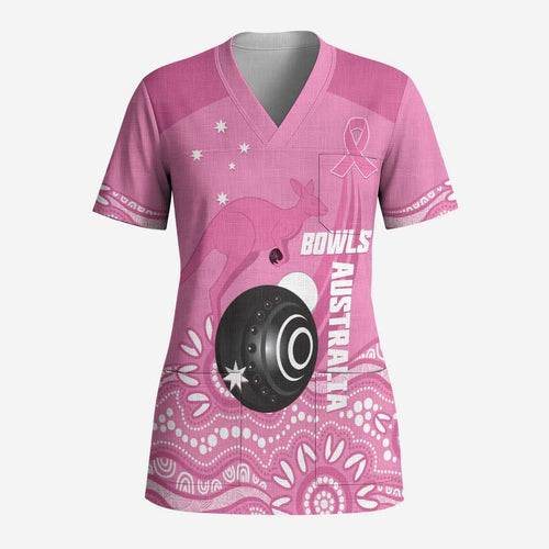 Custom Bowls Australia Breast Cancer Scrub Top Pink Ribbon Kangaroo Aboriginal Art - Aussie Hoodie