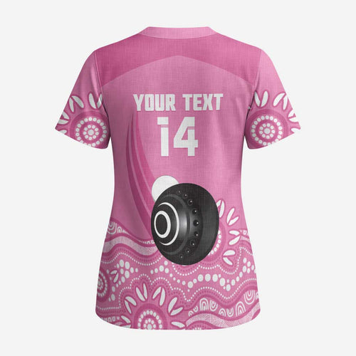 Custom Bowls Australia Breast Cancer Scrub Top Pink Ribbon Kangaroo Aboriginal Art - Aussie Hoodie