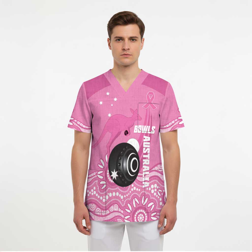 Custom Bowls Australia Breast Cancer Scrub Top Pink Ribbon Kangaroo Aboriginal Art - Aussie Hoodie