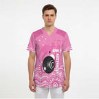 Custom Bowls Australia Breast Cancer Scrub Top Pink Ribbon Kangaroo Aboriginal Art - Aussie Hoodie