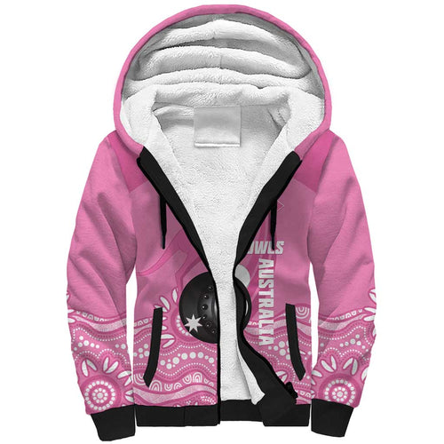 Custom Bowls Australia Breast Cancer Sherpa Hoodie Pink Ribbon Kangaroo Aboriginal Art - Aussie Hoodie