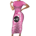 Custom Bowls Australia Breast Cancer Short Sleeve Bodycon Dress Pink Ribbon Kangaroo Aboriginal Art - Aussie Hoodie