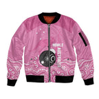 Custom Bowls Australia Breast Cancer Sleeve Zip Bomber Jacket Pink Ribbon Kangaroo Aboriginal Art - Aussie Hoodie