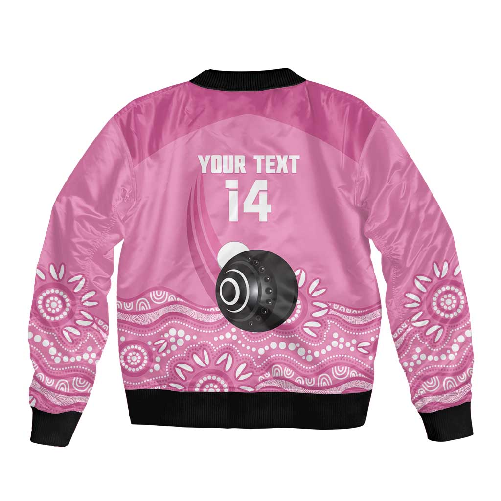 Custom Bowls Australia Breast Cancer Sleeve Zip Bomber Jacket Pink Ribbon Kangaroo Aboriginal Art - Aussie Hoodie
