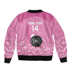 Custom Bowls Australia Breast Cancer Sleeve Zip Bomber Jacket Pink Ribbon Kangaroo Aboriginal Art - Aussie Hoodie