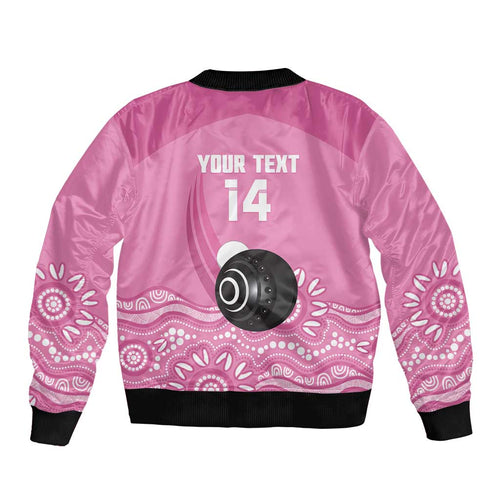 Custom Bowls Australia Breast Cancer Sleeve Zip Bomber Jacket Pink Ribbon Kangaroo Aboriginal Art - Aussie Hoodie
