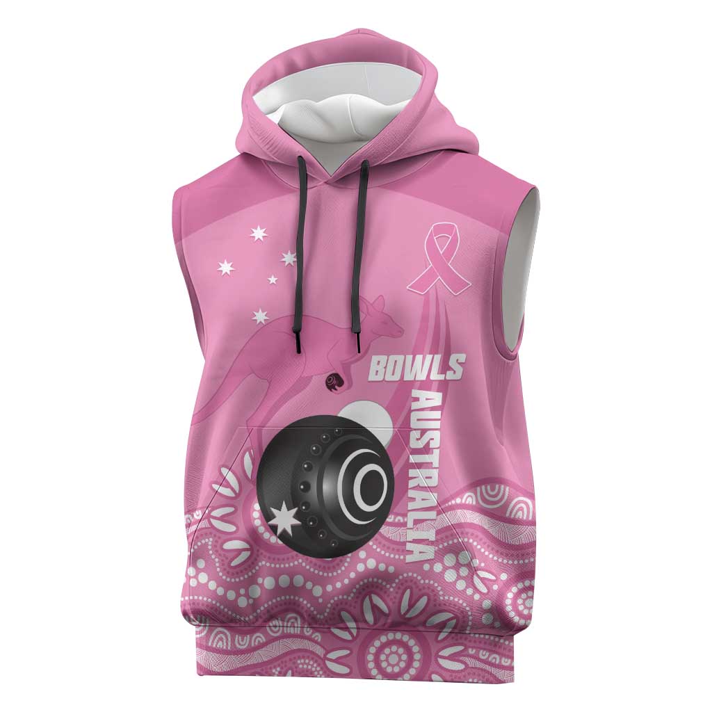 Custom Bowls Australia Breast Cancer Sleeveless Hoodie Pink Ribbon Kangaroo Aboriginal Art - Aussie Hoodie
