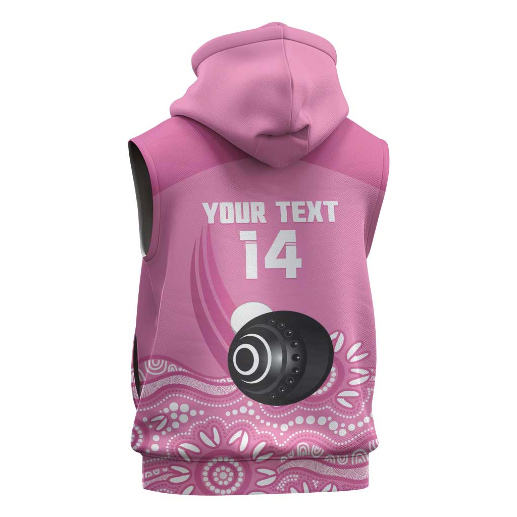 Custom Bowls Australia Breast Cancer Sleeveless Hoodie Pink Ribbon Kangaroo Aboriginal Art - Aussie Hoodie
