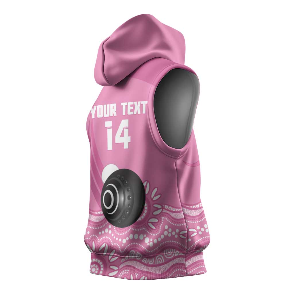 Custom Bowls Australia Breast Cancer Sleeveless Hoodie Pink Ribbon Kangaroo Aboriginal Art - Aussie Hoodie