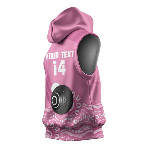 Custom Bowls Australia Breast Cancer Sleeveless Hoodie Pink Ribbon Kangaroo Aboriginal Art - Aussie Hoodie
