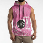 Custom Bowls Australia Breast Cancer Sleeveless Hoodie Pink Ribbon Kangaroo Aboriginal Art - Aussie Hoodie