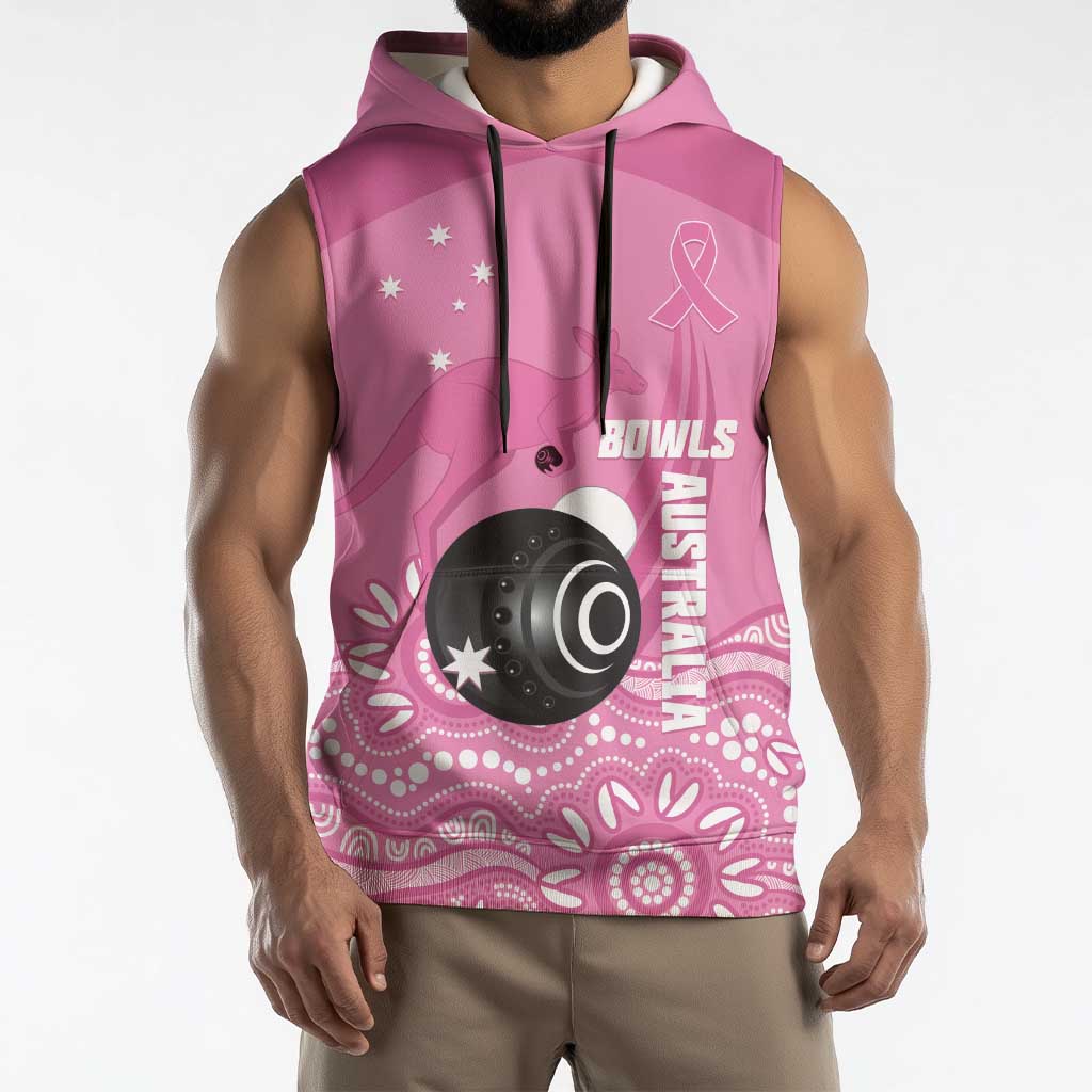 Custom Bowls Australia Breast Cancer Sleeveless Hoodie Pink Ribbon Kangaroo Aboriginal Art - Aussie Hoodie
