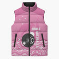 Custom Bowls Australia Breast Cancer Sleeveless Puffer Jacket Pink Ribbon Kangaroo Aboriginal Art - Aussie Hoodie
