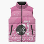 Custom Bowls Australia Breast Cancer Sleeveless Puffer Jacket Pink Ribbon Kangaroo Aboriginal Art - Aussie Hoodie
