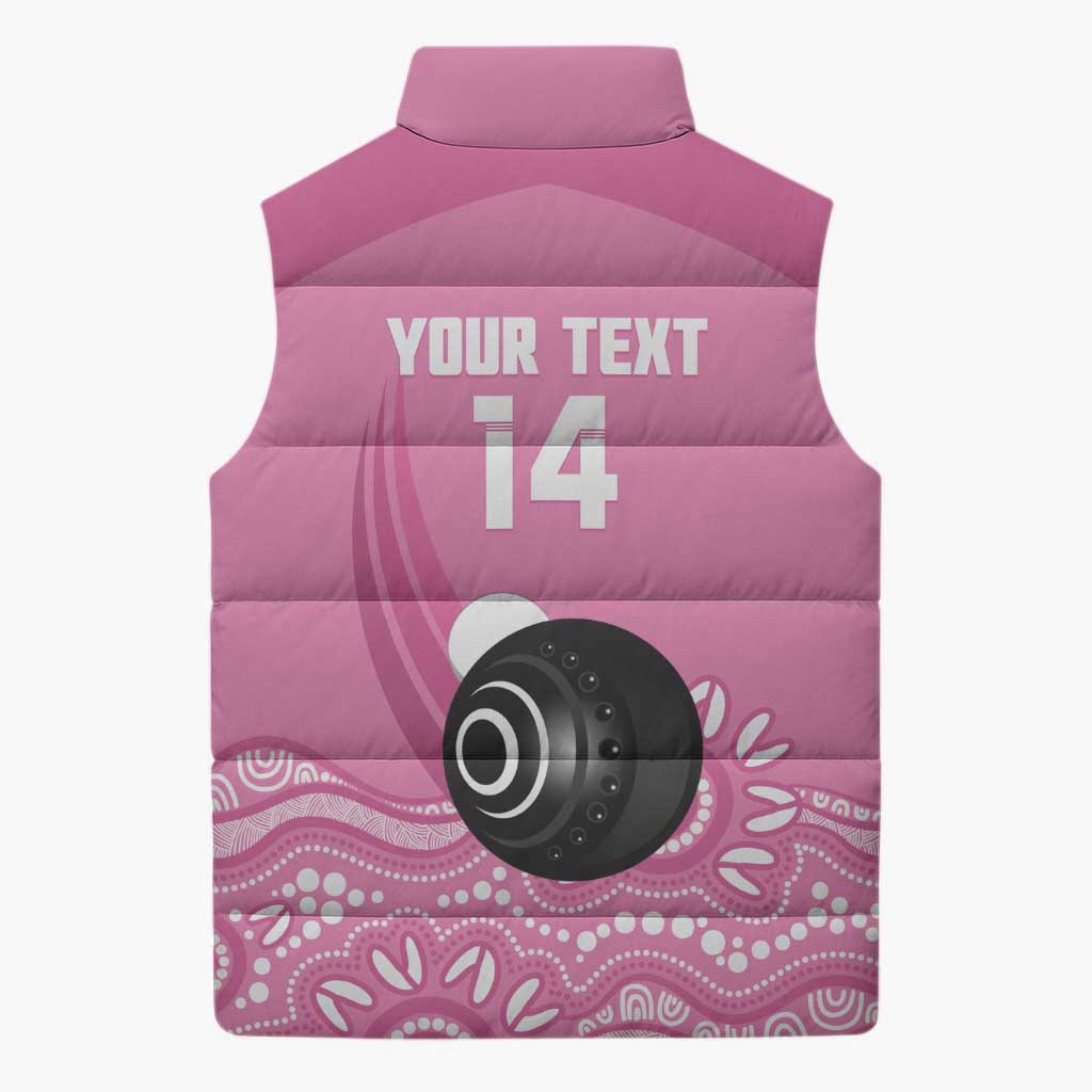 Custom Bowls Australia Breast Cancer Sleeveless Puffer Jacket Pink Ribbon Kangaroo Aboriginal Art - Aussie Hoodie