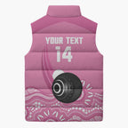 Custom Bowls Australia Breast Cancer Sleeveless Puffer Jacket Pink Ribbon Kangaroo Aboriginal Art - Aussie Hoodie