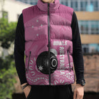 Custom Bowls Australia Breast Cancer Sleeveless Puffer Jacket Pink Ribbon Kangaroo Aboriginal Art - Aussie Hoodie
