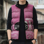 Custom Bowls Australia Breast Cancer Sleeveless Puffer Jacket Pink Ribbon Kangaroo Aboriginal Art - Aussie Hoodie