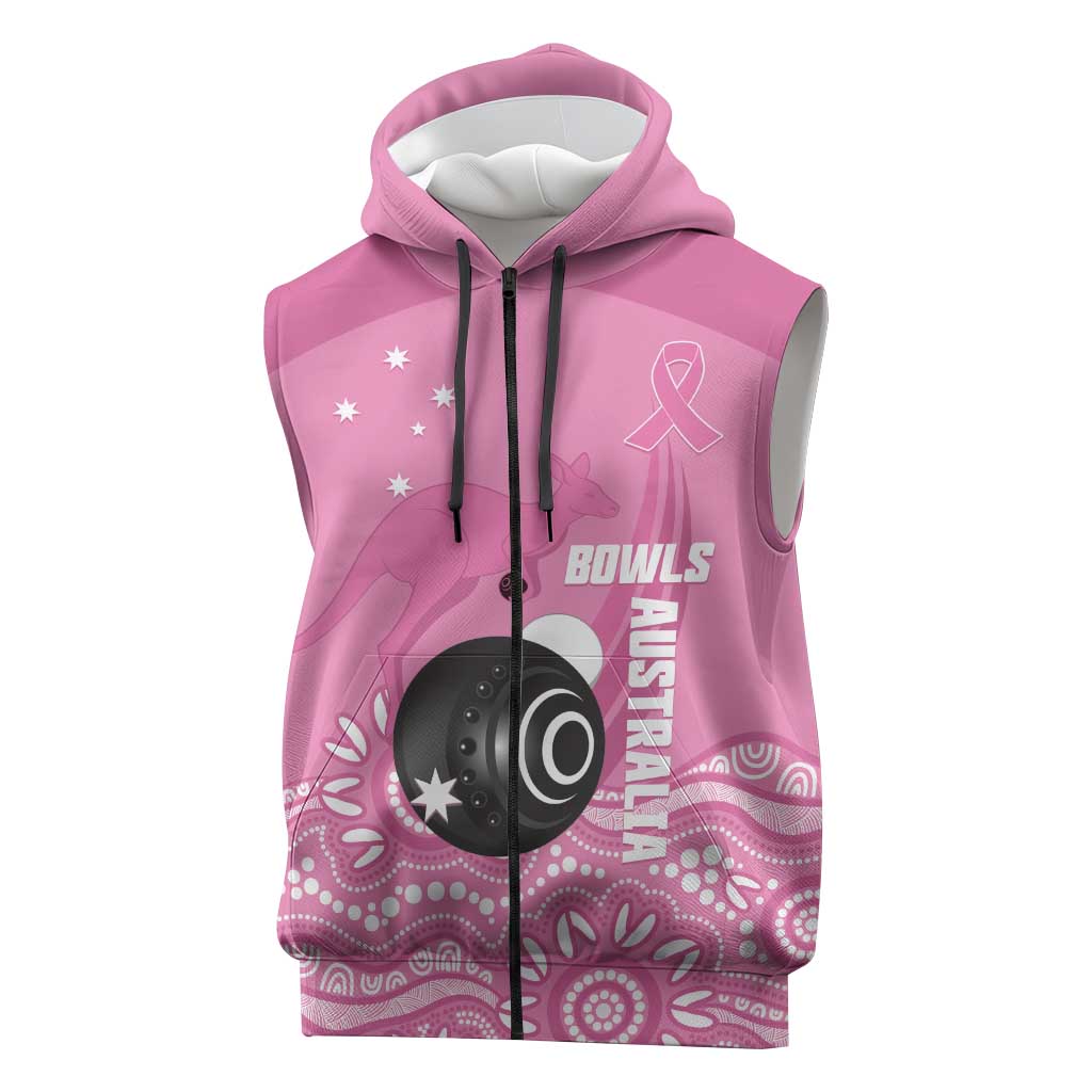 Custom Bowls Australia Breast Cancer Sleeveless Zip Hoodie Pink Ribbon Kangaroo Aboriginal Art LT14