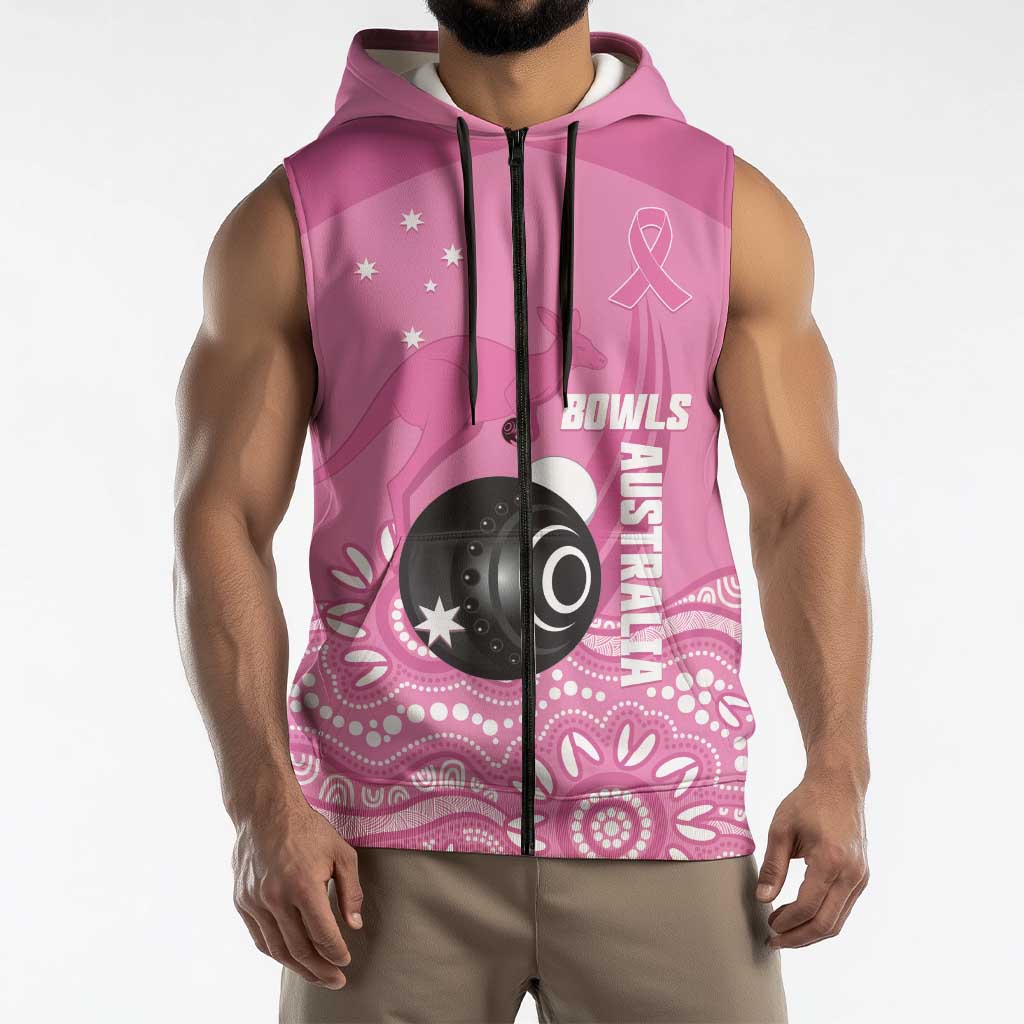 Custom Bowls Australia Breast Cancer Sleeveless Zip Hoodie Pink Ribbon Kangaroo Aboriginal Art LT14