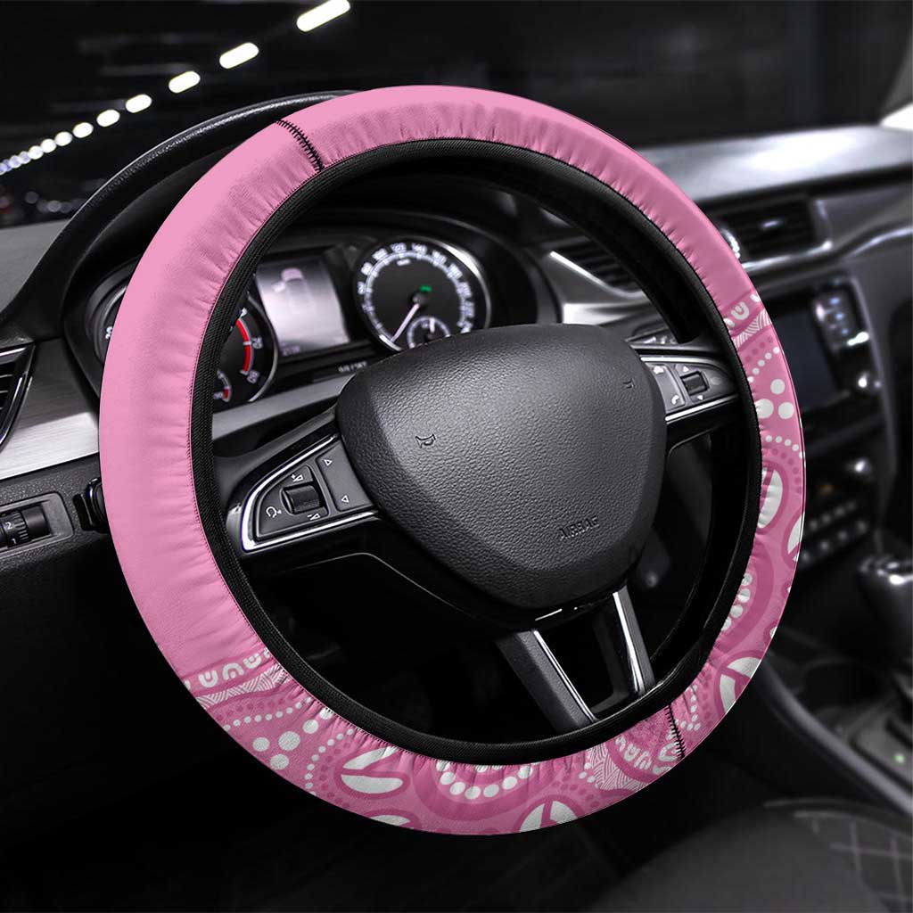 Bowls Australia Breast Cancer Steering Wheel Cover Pink Ribbon Kangaroo Aboriginal Art - Aussie Hoodie