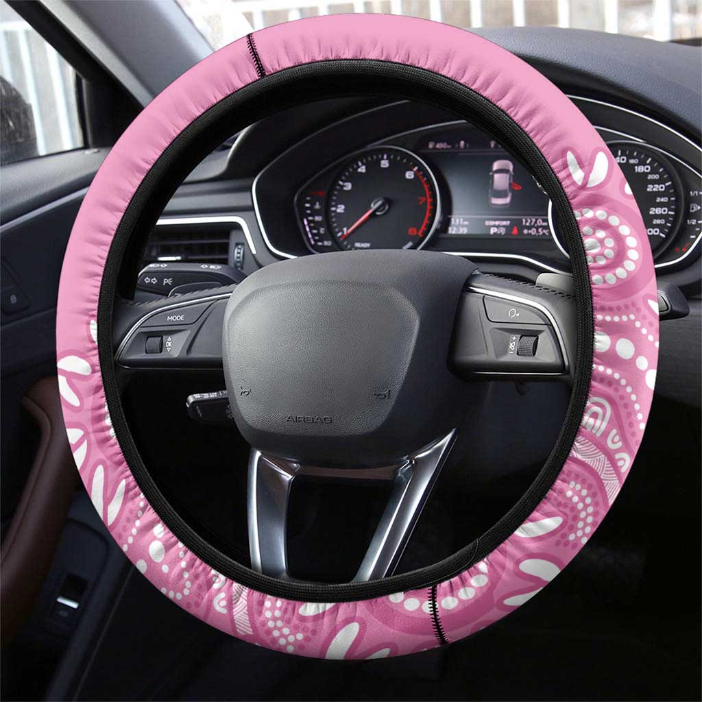 Bowls Australia Breast Cancer Steering Wheel Cover Pink Ribbon Kangaroo Aboriginal Art - Aussie Hoodie